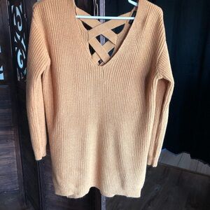 Women's Mustard Sweater with Crisscross Back